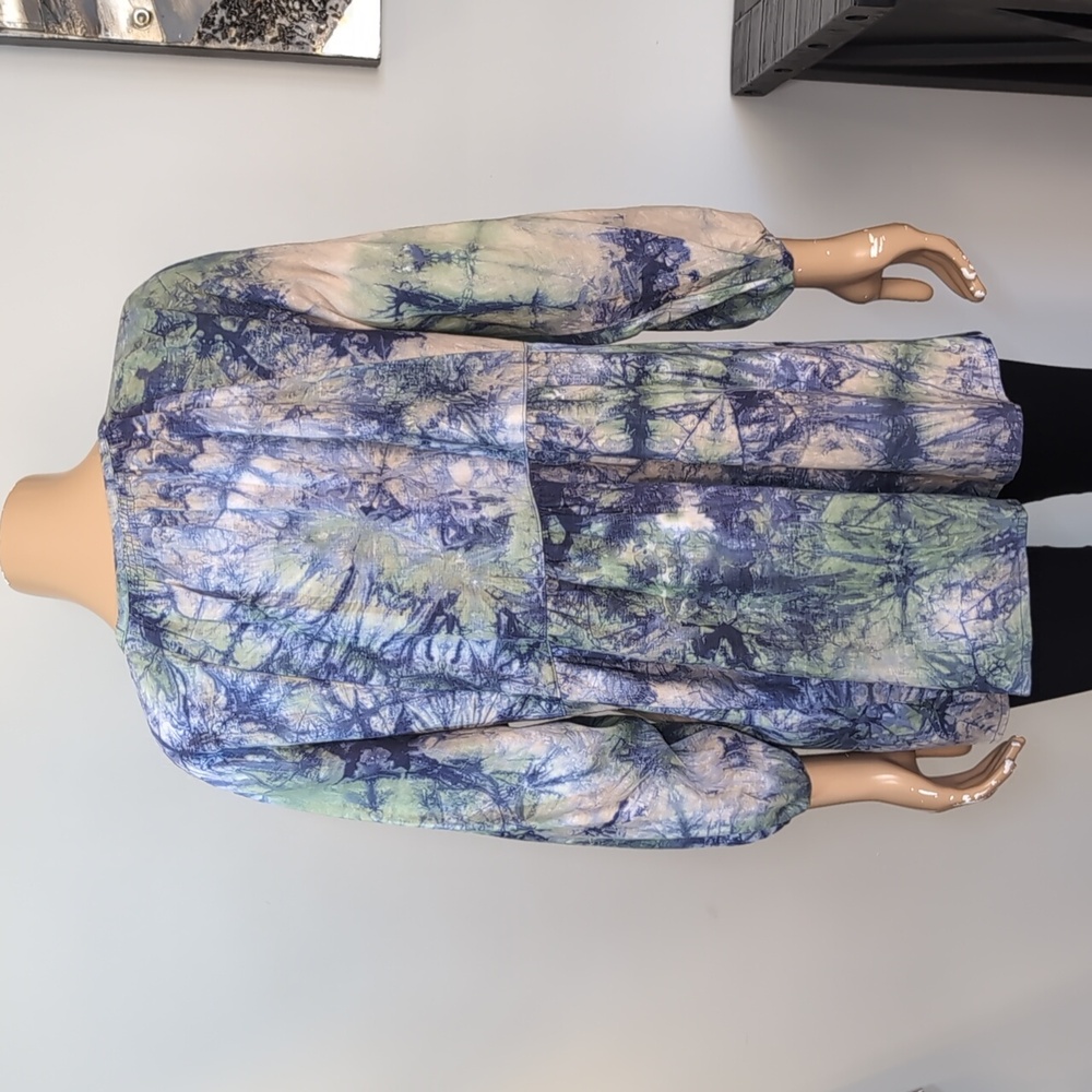 NEW Cabi Woodstock Blue Green Tie Dye Linen Babydoll Top Tunic Size Medium - Picture 9 of 15